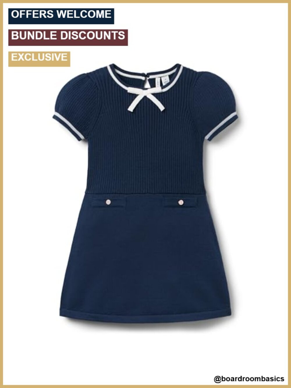 Baby Girls Bow Sweater Dress Short Sleeve Keyhole Button Back Knee-Length Fall